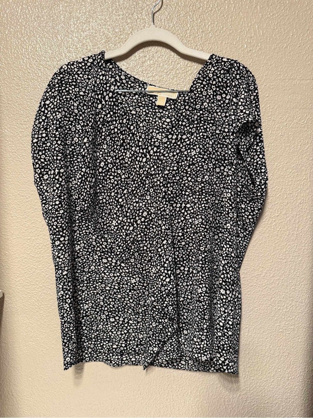 Michael Kors Black and White Floral Long Sleeve Top